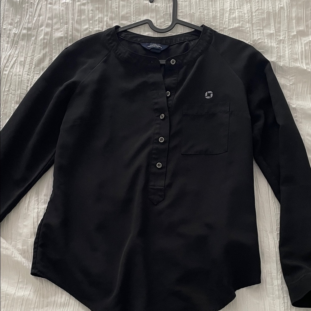 Chase Lands' End Black Long-Sleeve Button Henley Blouse